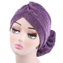 将图片加载到图库查看器，Autumn Winter Warm Headwear Soft Shine Silver Gold Lightweight Knot Twist Turban Headbands Cap Casual Streetwear Hats For Women

