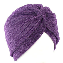 将图片加载到图库查看器，Autumn Winter Warm Headwear Soft Shine Silver Gold Lightweight Knot Twist Turban Headbands Cap Casual Streetwear Hats For Women
