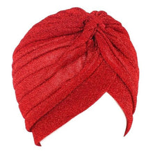 将图片加载到图库查看器，Autumn Winter Warm Headwear Soft Shine Silver Gold Lightweight Knot Twist Turban Headbands Cap Casual Streetwear Hats For Women
