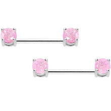 Load image into Gallery viewer, 14G Pink CZ Gem BCR Captive Ring Barbell Nipple Ring Set
