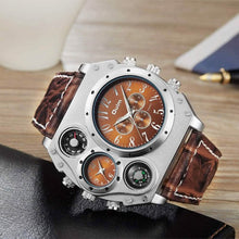 Load image into Gallery viewer, Avaner Mens Big Face Dual Time Zone Leather Strap Sport Watch
