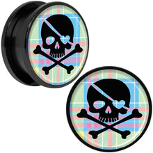Load image into Gallery viewer, Pink Green Plaid Heart Skull Black Anodized Screw Fit Plug Set 20mm
