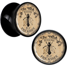Load image into Gallery viewer, Witches Brew Fly Fricassee Halloween Black Acrylic Plug Sizes 0G to 20mm
