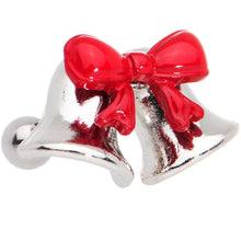 Load image into Gallery viewer, 16G 1/4 Red Bow Ringing Holiday Bells Tragus Cartilage Earring

