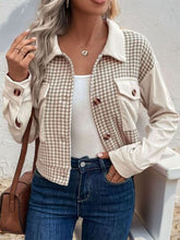 Load image into Gallery viewer, Women's Houndstooth Button-Up Long Sleeve Jacket – Chic &amp; Pocketed Lightweight Outerwear
