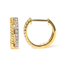 Load image into Gallery viewer, 10K Yellow Gold 1/10 Cttw Diamond and Rope Twist Huggy Hoop Earrings (H-I Color, I1-I2 Clarity)
