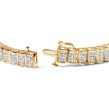 Load image into Gallery viewer, 14K Yellow Gold 5.0 Cttw Invisible Set Princess-cut Diamond Buckle Link Tennis Bracelet (H-I Color, SI2-I1 Clarity) - Size 7.25"
