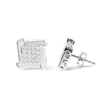 Load image into Gallery viewer, 10K White Gold 1/2 Cttw Composite  Princess Diamond Square and Swirl Stud Earrings (I-J Color, I1-I2 Clarity)
