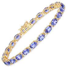 Load image into Gallery viewer, 10.87 Carat Genuine Tanzanite and White Diamond 14K Yellow Gold Bracelet
