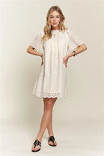 将图片加载到图库查看器，Ruffled Eyelet Round Neck Summer Dress For Women – Elegant Feminine Eyelet Dress with Ruffled Details for Garden Parties &amp; Special Occasions
