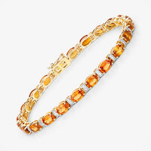 Load image into Gallery viewer, 12.33 Carat Genuine Orange Sapphire and White Diamond 14K Yellow Gold Bracelet
