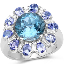 Load image into Gallery viewer, 6.19 Carat Genuine London Blue Topaz, Tanzanite &amp; White Topaz .925 Sterling Silver Ring
