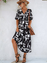 Load image into Gallery viewer, Black White Printed Balloon Sleeve Dress Elegant &amp; Chic Casual Wear For Summer
