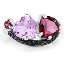Load image into Gallery viewer, 4.07 Carat Genuine Amethyst, Rhodolite &amp; Black Spinel .925 Sterling Silver Ring
