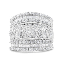 Load image into Gallery viewer, .925 Sterling Silver 2.0 Cttw Diamond Edge Multi-Row Ring Band ( J-K Color, I3 Clarity) - Ring Size 7
