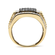Load image into Gallery viewer, Men's 14K Yellow Gold Plated .925 Sterling Silver 1 1/2 Cttw White and Black Treated Diamond Cluster Ring (Black / I-J Color, I2-I3 Clarity) - Size 10
