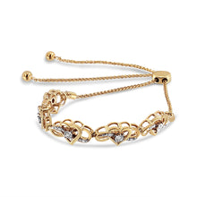 Load image into Gallery viewer, 14K Yellow Gold Plated .925 Sterling Silver 1/10 Cttw Diamond Infinity Heart Shaped 4â€-10â€ Adjustable Bolo Bracelet (H-I Color, I2-I3 Clarity)
