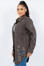 Load image into Gallery viewer, American Bazi Distressed Button Up Long Sleeve Jacket Trendy Buttoned Jacket with Distressed Finish for Women

