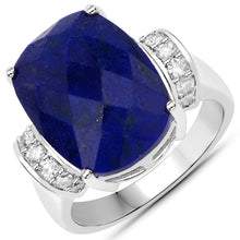 将图片加载到图库查看器，9.35 Carat Genuine Lapis and White Diamond .925 Sterling Silver Ring
