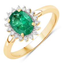 Load image into Gallery viewer, 1.34 Carat Genuine Zambian Emerald and White Diamond 14K Yellow Gold Ring

