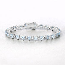 Load image into Gallery viewer, 7.71 Carat Genuine Aquamarine and White Diamond .925 Sterling Silver Bracelet
