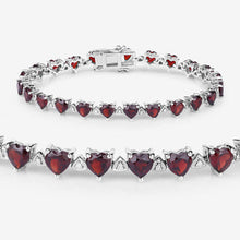 Load image into Gallery viewer, 11.62 Carat Genuine Garnet and White Diamond .925 Sterling Silver Bracelet
