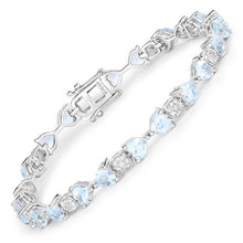 Load image into Gallery viewer, 7.36 Carat Genuine Aquamarine and White Diamond .925 Sterling Silver Bracelet
