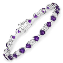 Load image into Gallery viewer, 9.56 Carat Genuine Amethyst and White Diamond .925 Sterling Silver Bracelet
