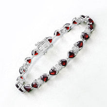 Load image into Gallery viewer, 11.10 Carat Genuine Garnet and White Diamond .925 Sterling Silver Bracelet
