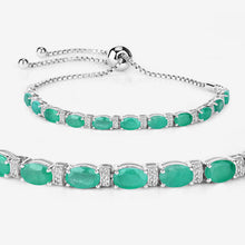 Load image into Gallery viewer, 4.98 Carat Genuine Emerald and White Topaz .925 Sterling Silver Bracelet
