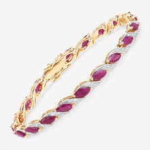 Load image into Gallery viewer, 7.78 Carat Genuine Ruby and White Diamond 10K Yellow Gold Bracelet
