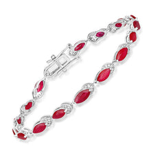 将图片加载到图库查看器，6.79 Carat Genuine Ruby and White Diamond 14K White Gold Bracelet
