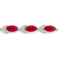 将图片加载到图库查看器，6.79 Carat Genuine Ruby and White Diamond 14K White Gold Bracelet
