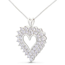 Load image into Gallery viewer, 925 Sterling Silver 4.0 Cttw Diamond Two Row Open Heart 18" Pendant Necklace (I-J Color, I2-I3 Clarity)

