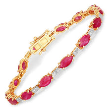 Load image into Gallery viewer, 7.22 Carat Genuine Ruby and White Diamond 14K Yellow Gold Bracelet
