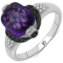 Load image into Gallery viewer, 3.71 Carat Genuine Amethyst, Black Diamond &amp; White Diamond .925 Sterling Silver Ring
