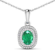 Load image into Gallery viewer, 1.50 Carat Genuine Zambian Emerald and White Diamond 14K White Gold Pendant
