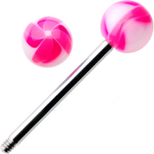 Load image into Gallery viewer, Pink White Swirl 6mm Acrylic Ball Barbell Tongue Ring
