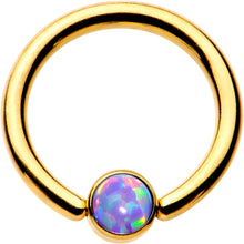 Load image into Gallery viewer, 14G 3/8 Purple 4mm Faux Opal Gold IP Disc BCR Captive Ring
