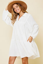 Load image into Gallery viewer, Johnny Collar Balloon Sleeve Mini Dress For Women – Trendy, Fluttering, Fashion-Forward &amp; Chic Statement Dress
