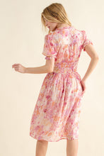 将图片加载到图库查看器，Full Size Smocked Waist Printed Midi Dress For Women – Elegant Smocked Midi Dress, Flattering Printed Midi Dress, Comfortable Fluttering Smocked Waist Dress, Vibrant Print Midi Dress, Chic Floral Midi Dress, Versatile Midi Dress
