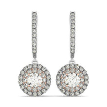 Load image into Gallery viewer, 14k White And Rose Gold Drop Diamond Earrings with a Halo Design (3/4 cttw)
