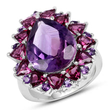 Load image into Gallery viewer, 11.22 Carat Genuine Amethyst &amp; Rhodolite .925 Sterling Silver Ring
