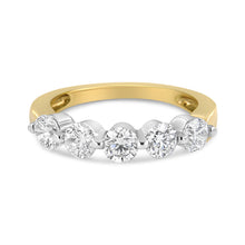 Load image into Gallery viewer, 14K White and Yellow Gold 1 1/2 Cttw 2 Prong Cup Set Round-Cut Diamond 5 Stone Ring Band (H-I Color, SI2-I1 Clarity) - Ring Size 7
