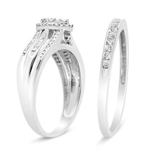 Load image into Gallery viewer, .925 Sterling Silver 1/2 Cttw Round and Baguette-Cut Diamond Engagement Bridal Set (I-J Color, I1-I2 Clarity) - Size 7
