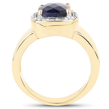 Load image into Gallery viewer, 14K Yellow Gold Plated 4.07 Carat Dyed Sapphire and White Topaz .925 Sterling Silver Ring
