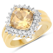 Load image into Gallery viewer, 14K Yellow Gold Plated 3.58 Carat Genuine Citrine &amp; White Topaz .925 Sterling Silver Ring
