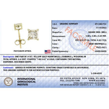 Load image into Gallery viewer, 14K Yellow Gold 5/8 Cttw Princess Natural Brown Color Diamond 4-Prong Stud Earrings (Brown Color, VS2-SI1 Clarity)
