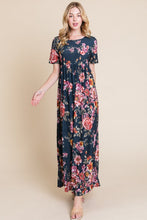 将图片加载到图库查看器，Floral Short Sleeve Maxi Dress – Elegant Maxi Dress, Floral Short Sleeve Dress, Shirred Maxi Dress, Flowing Silhouette Dress, Comfortable Summer Dress, Flattering Dress for Various Occasions, Versatile Maxi Dress
