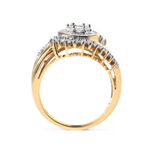 Load image into Gallery viewer, 10K Yellow Gold 1 Cttw Round and Baguette cut Diamond Cluster Swirl Band Ring (H-I Color, I1-I2 Clarity) - Ring Size 7
